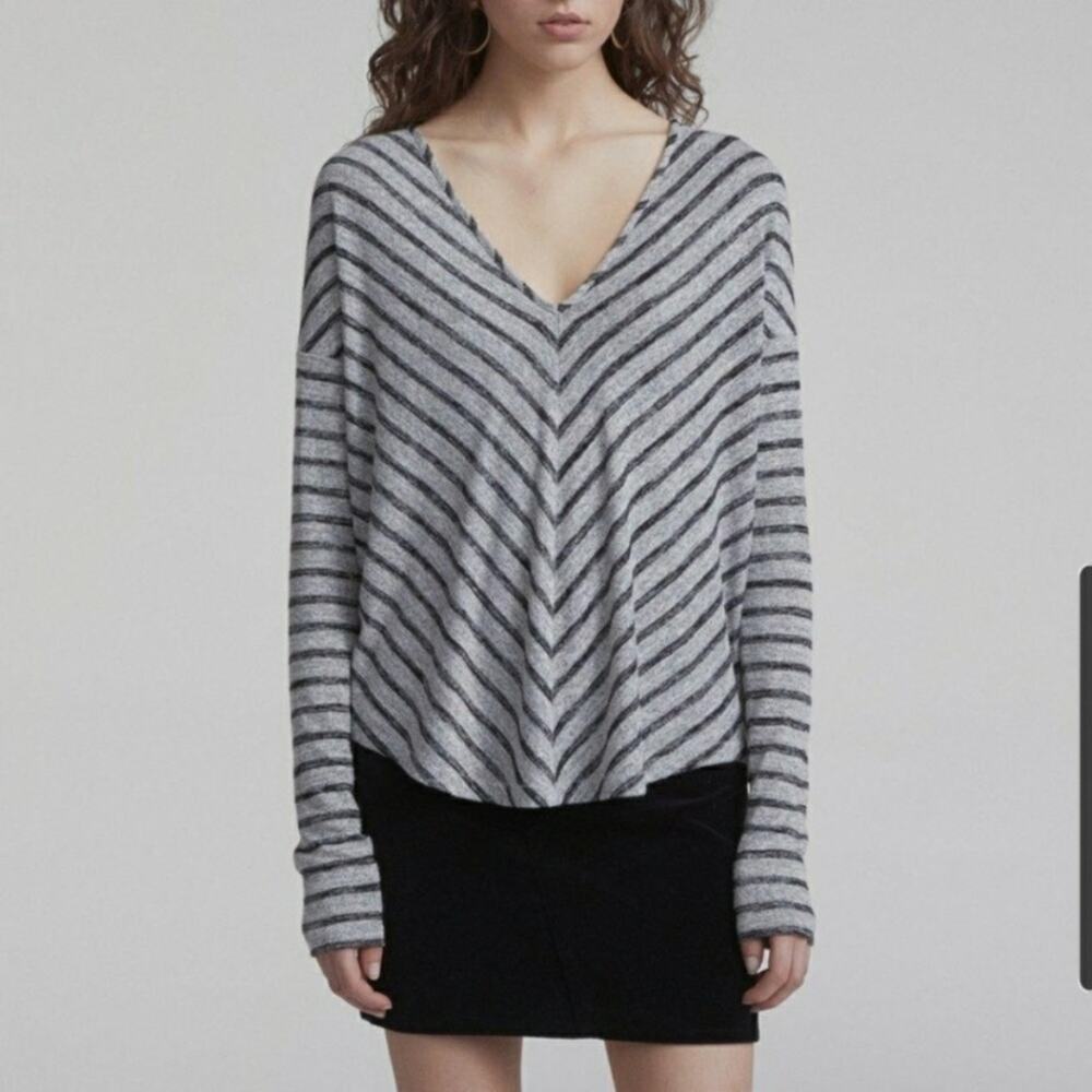rag and bone Striped Hudson Vee Heather Black